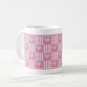 Rosa und weiße Büffelkariert-Patchwork-Herzen Kaffeetasse (Vorderseite Links)