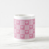Rosa und weiße Büffelkariert-Patchwork-Herzen Kaffeetasse (Mittel)