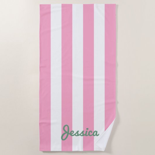 Rosa und weiße Cabana Strip Badetuch (Vorderseite)