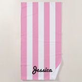 Rosa und weiße Cabana Strip Badetuch (Vorderseite)