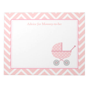 Rosa und weiße Chevron-Kinderwagen-Mama-to-be Notizblock