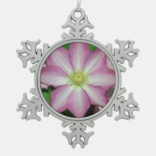 Rosa und weiße Clematien Frühlingszeit Blume Schneeflocken Zinn-Ornament