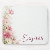 Rosa und weiße Cosmos Blumenborder Mousepad (Vorne)