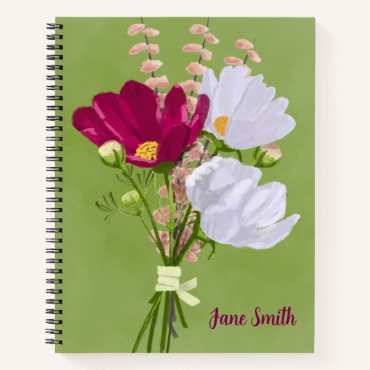 Rosa und Weiße Cosmos-Blumenstrauß Notizbuch  (Vorderseite)