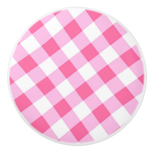 Rosa und weiße Country-Gingham-Karo-Muster Keramikknauf