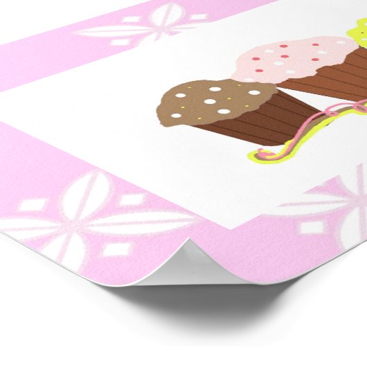 Rosa und weiße Cupcake-Bauweise Poster (Ecke)