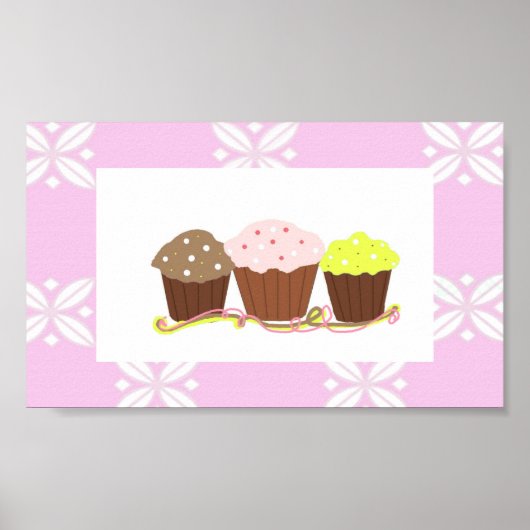 Rosa und weiße Cupcake-Bauweise Poster (Vorne)