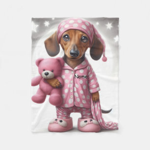 Rosa und weiße Dachshund-Flanell-Babydecke Fleecedecke