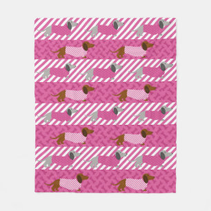 Rosa und weiße Dachshund-Flanelldecke Bettwäsche Fleecedecke