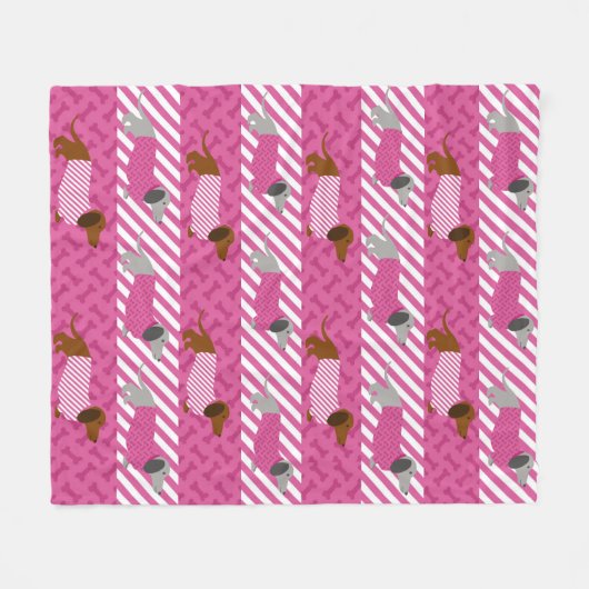 Rosa und weiße Dackel Fleece Beet (Vorderseite (Horizontal))