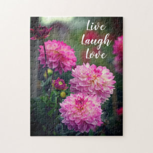 Rosa und Weiße Dahlienblume Inspirierendes Zitat Puzzle