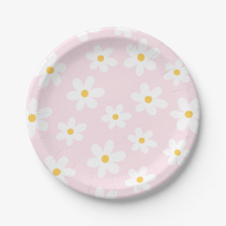 Rosa und weiße Daisy Plate Pappteller