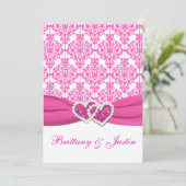 Rosa und weiße Damaske Einladung Hochzeit 12x18 (Stehend Vorderseite)