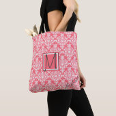 Rosa und weiße Damaske Trendy Monogram Tasche (Von Nahem)