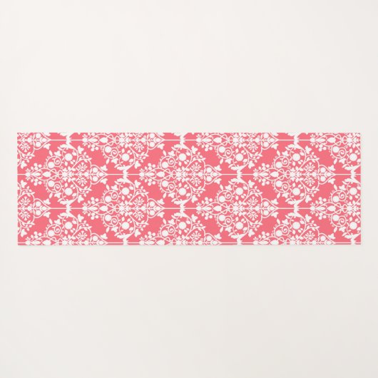 Rosa und weiße Damaske Trendy Monogram Yogamatte (Rückseite (Horizontal))