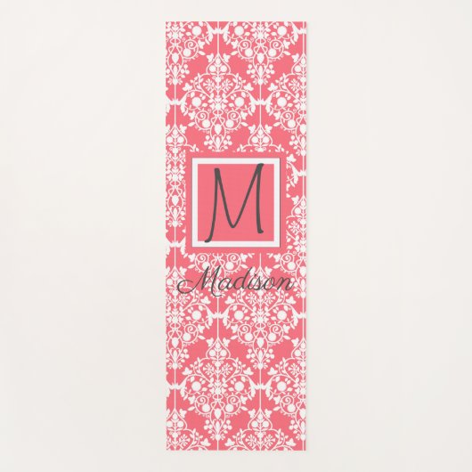 Rosa und weiße Damaske Trendy Monogram Yogamatte (Vorderseite)