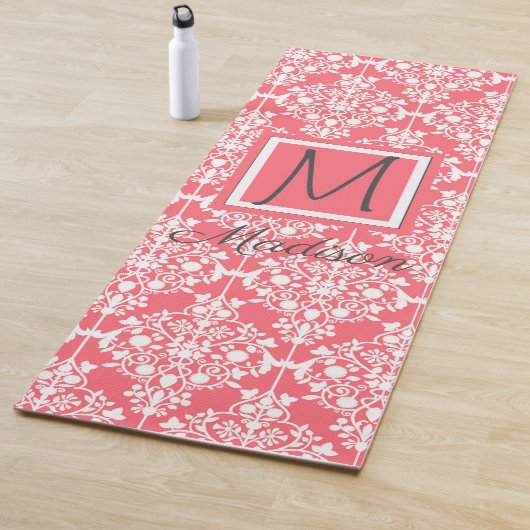 Rosa und weiße Damaske Trendy Monogram Yogamatte (Beispiel)