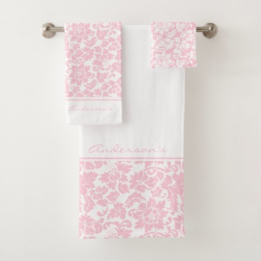 Rosa und weiße Damast Badhandtuch Set (Insitu)
