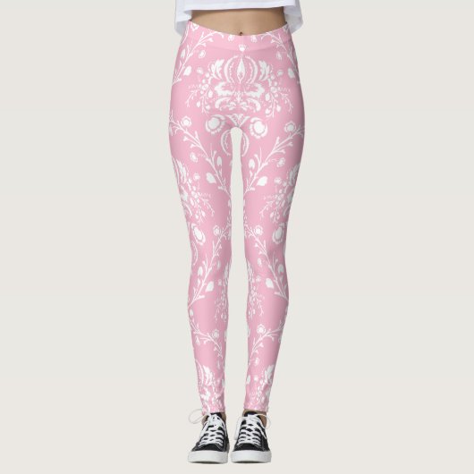 Rosa und weiße Damast Leggings (Vorderseite)