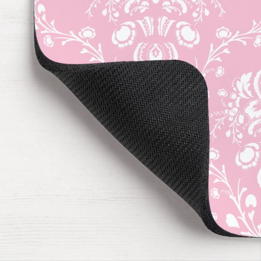 Rosa und weiße Damast Mousepad (Ecke)