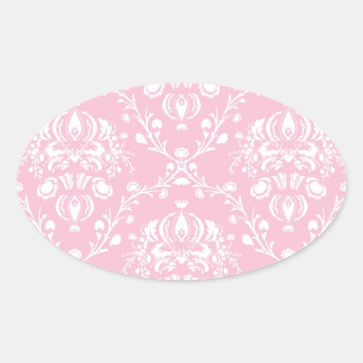 Rosa und weiße Damast Ovaler Aufkleber (Vorderseite)