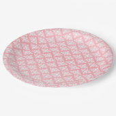 Rosa und weiße Damast Pappteller (Schrägansicht)
