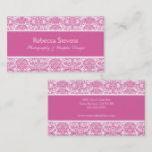 Rosa und weiße Damast-Visitenkarte Visitenkarte (Vorne/Hinten)