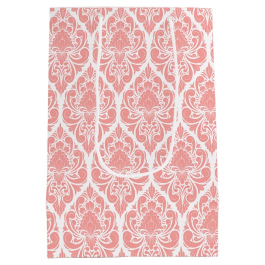 Rosa und weiße Damastmuster mittlere Geschenktüte (Rückseite)