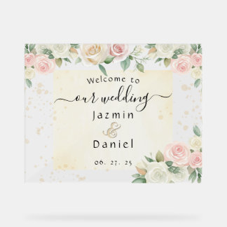 Rosa und weiße dämmerige Blüten Hochzeitsschild Acrylschild