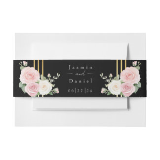 Rosa und Weiße Dämmerungsrosen-Einladung Bauchbind Einladungsbanderole