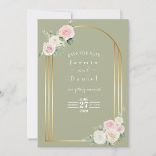 Rosa und weiße dämmerungsrosenblüten Hochzeit Save The Date