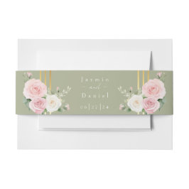 Rosa und weiße, duskische Rose Einladung Bauchband Einladungsbanderole