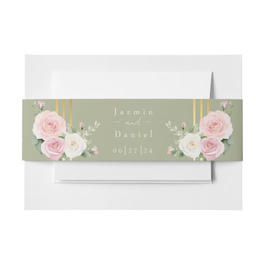 Rosa und weiße, duskische Rose Einladung Bauchband Einladungsbanderole (Vorderseite Beispiel)