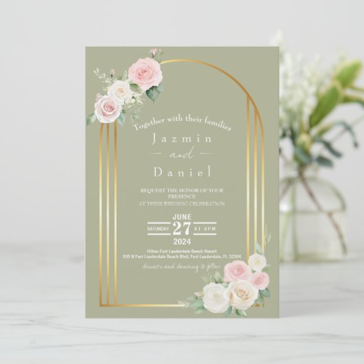 Rosa und weiße Duskyblüten Einladung zur Hochzeit (Stehend Vorderseite)