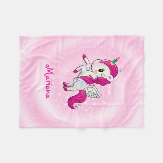 Rosa und weiße Einhorn Fleecedecke (Vorderseite (Horizontal))