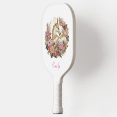 Rosa und weiße Einhorn | Floral Modern Monogram Pickleball Schläger (Links)