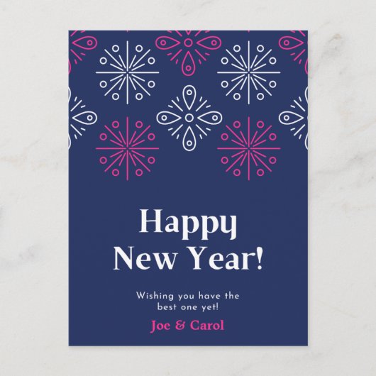 Rosa und weiße Feuerwerke glücklich Neues Jahr Postkarte (Vorderseite)