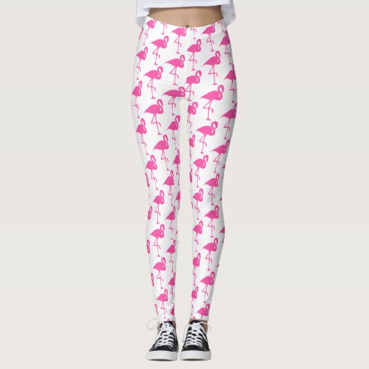 Rosa und weiße Flamingo-Leggings Leggings (Vorderseite)