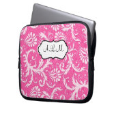 Rosa und weiße, florale Damaskus Laptopschutzhülle (Vorderseite Links)