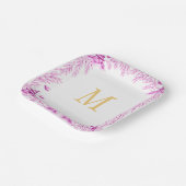 Rosa und weiße florale Weidenfliesen-Monogramm Pappteller (Gewinkelt)