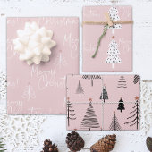 Rosa und weiße frohe Weihnachtsbaume Geschenkpapier Set