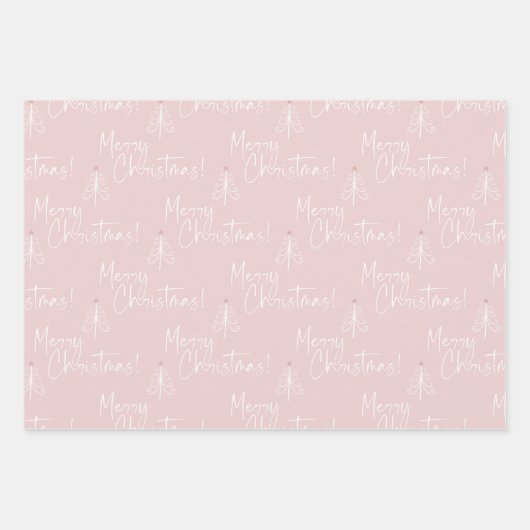 Rosa und weiße frohe Weihnachtsbaume Geschenkpapier Set (Vorderseite)