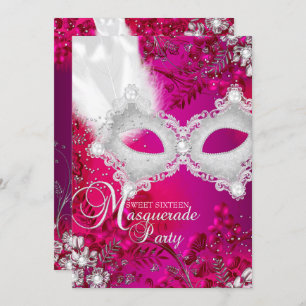 Rosa und weiße Funkelmasquerade Sweet 16 Einladung