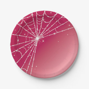 Rosa und weiße funkelnde Diamantspinnennetz Pappteller