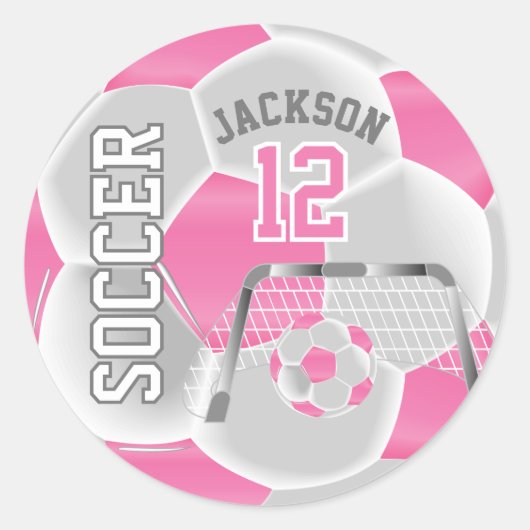 Rosa und weiße Fußball Runder Aufkleber (Vorderseite)