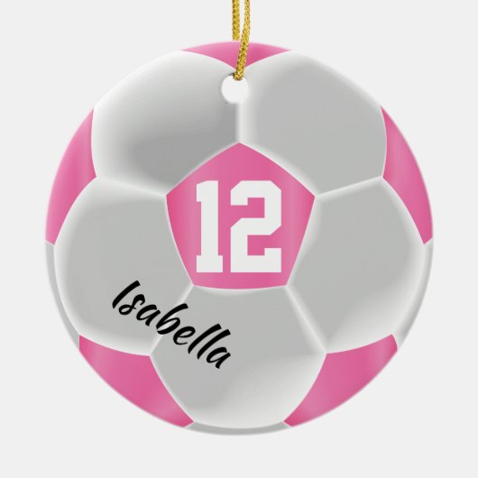 Rosa und weiße ⚽ Fußballball Keramik Ornament (Vorne)