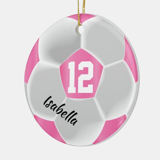 Rosa und weiße ⚽ Fußballball Keramik Ornament (Links)