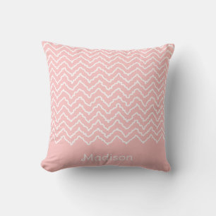 Rosa und weiße geschwungene Chevron-Zickzack-Muste Kissen
