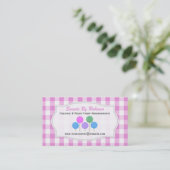 Rosa und weiße Gingham: Candy Business Card Visitenkarte (Stehend Vorderseite)
