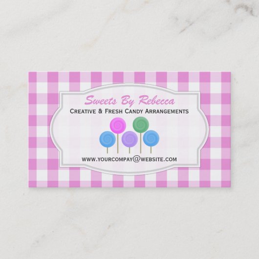 Rosa und weiße Gingham: Candy Business Card Visitenkarte (Vorderseite)
